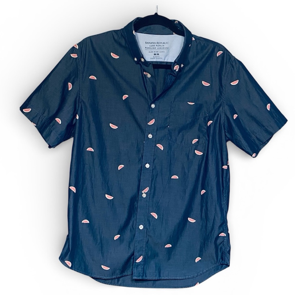 Slim Fit Shirt Banana Republic Navy Watermelon  Luxe Poplin Cotton Size M